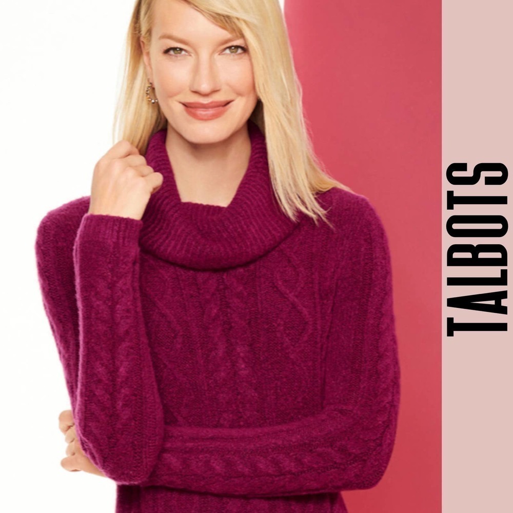 Talbots sweaters dress cable cowlneck Red stretchy - Picture 3 of 7